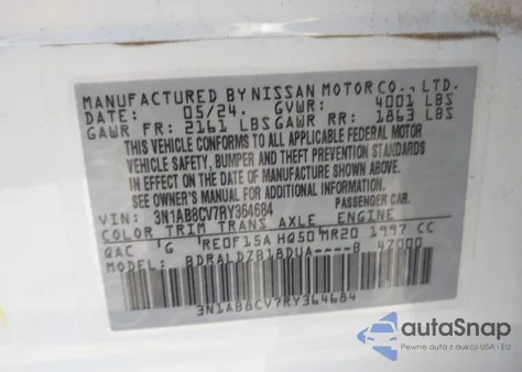 2024 Nissan Sentra Sv Xtronic Cvt from USA, damaged, VIN 3N1AB8CV7RY364684